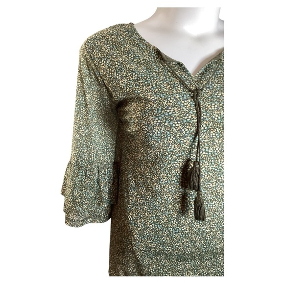 CJ Banks Green Floral Blouse with Tassels, Stretch, Plus Size 3X - Picture 5 of 9